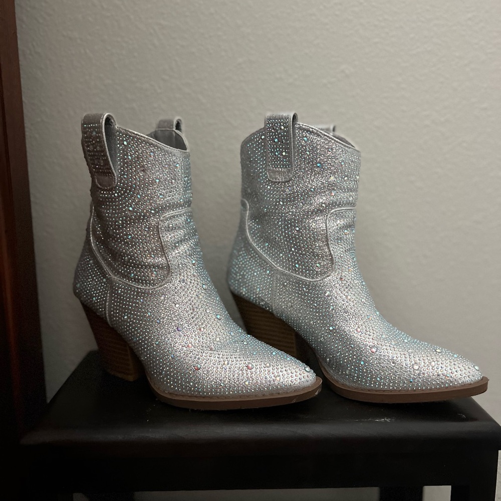 Windsor Glittering Silver Ankle Booties
